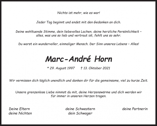 Traueranzeigen von Marc André Horn HamburgerTRAUER de