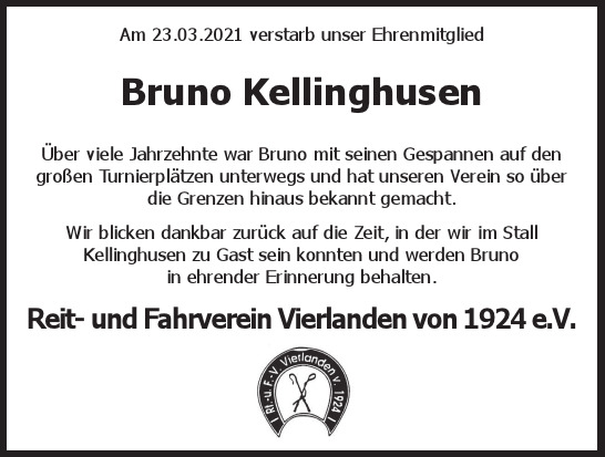 Traueranzeige von Bruno  Kellinghusen  von Hamburger Tageszeitungen und Anzeigenblättern der FUNKE Mediengruppe