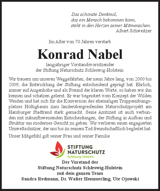 Traueranzeige von Konrad  Nabel  von Hamburger Tageszeitungen und Anzeigenblättern der FUNKE Mediengruppe