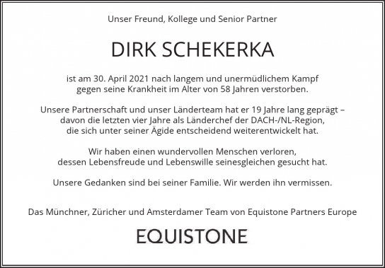 Traueranzeige von DIRK SCHEKERKA  von Hamburger Tageszeitungen und Anzeigenblättern der FUNKE Mediengruppe