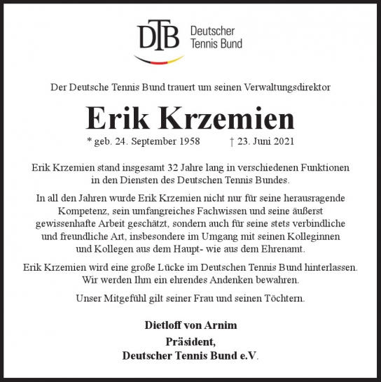 Traueranzeige von Erik Krzemien  von Hamburger Tageszeitungen und Anzeigenblättern der FUNKE Mediengruppe