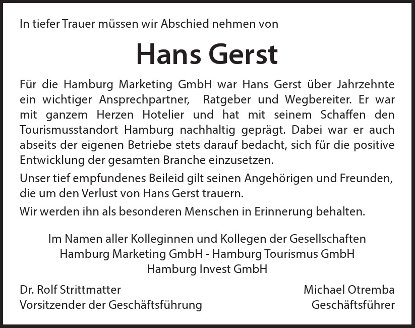  Traueranzeige für Hans Gerst vom 07.08.2021 aus Hamburger Tageszeitungen und Anzeigenblättern der FUNKE Mediengruppe