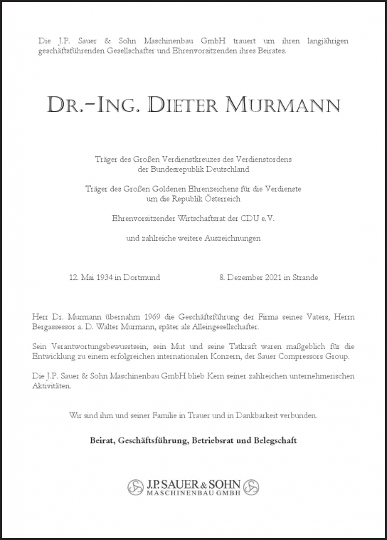 Traueranzeige von DIETER MURMANN von Hamburger Tageszeitungen und Anzeigenblättern der FUNKE Mediengruppe