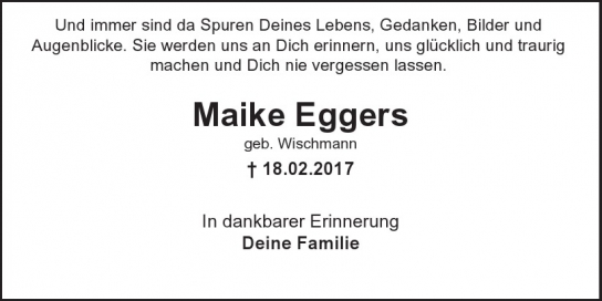 Traueranzeige von Maike Eggers von Hamburger Tageszeitungen und Anzeigenblättern der FUNKE Mediengruppe