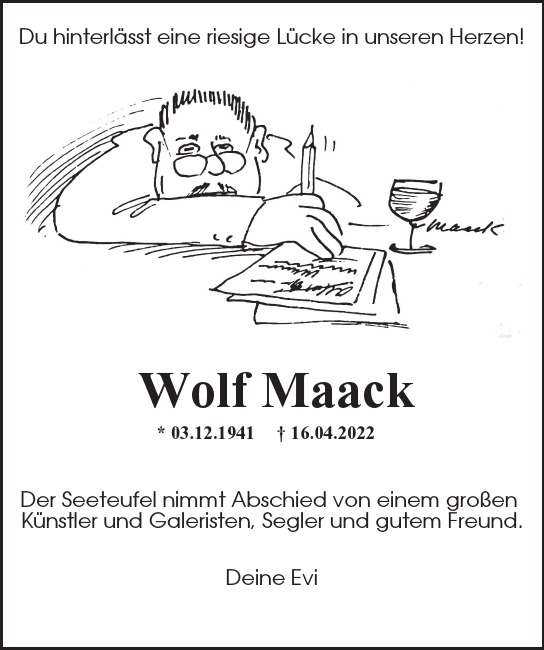 Traueranzeige von Wolf  Maack  von Hamburger Tageszeitungen und Anzeigenblättern der FUNKE Mediengruppe