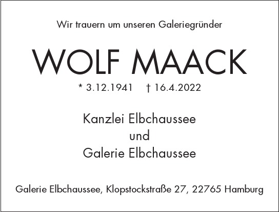 Traueranzeige von WOLF  MAACK  von Hamburger Tageszeitungen und Anzeigenblättern der FUNKE Mediengruppe