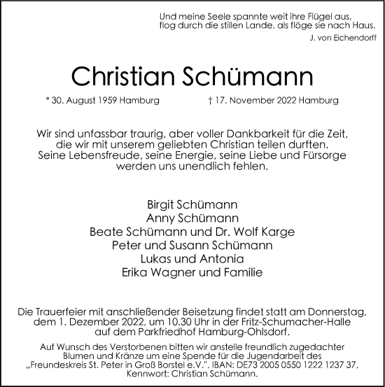 Traueranzeige von Christian Schümann von Hamburger Abendblatt