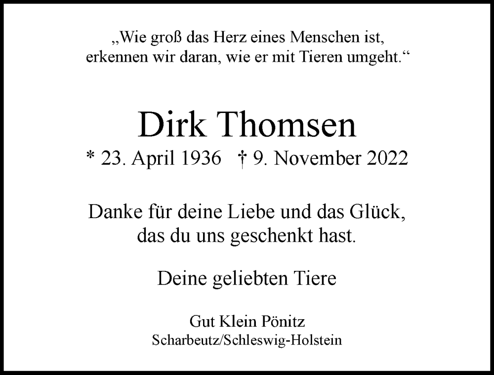  Traueranzeige für Dirk Thomsen vom 19.11.2022 aus Hamburger Abendblatt