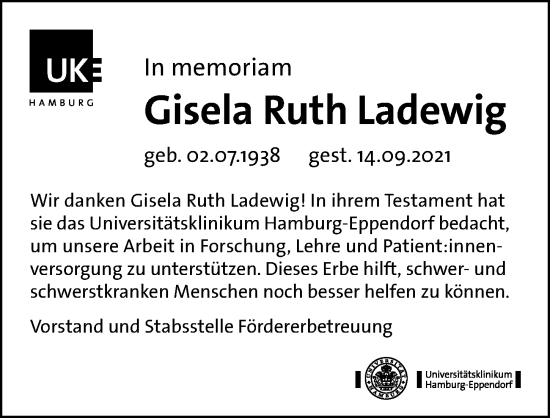 Traueranzeige von Gisela Ruth Ladewig von Hamburger Abendblatt