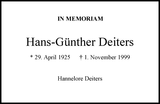 Traueranzeige von Hans-Günther Deiters von Hamburger Abendblatt