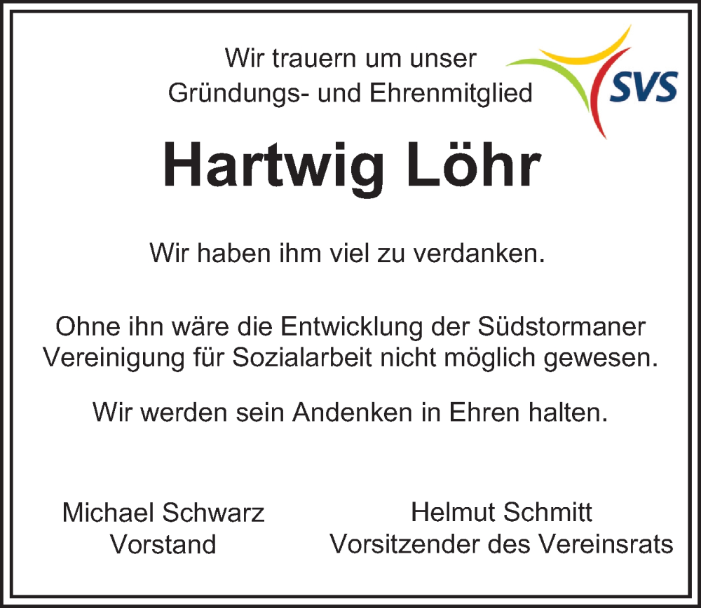 Traueranzeige für Hartwig Löhr vom 21.11.2022 aus Bergedorfer Zeitung