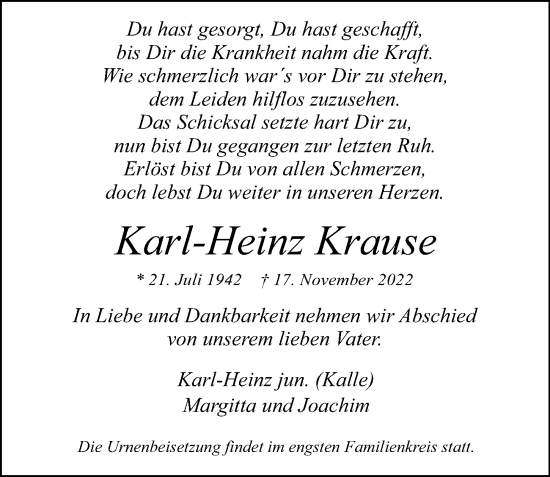 Traueranzeige von Karl-Heinz Krause von Bergedorfer Zeitung