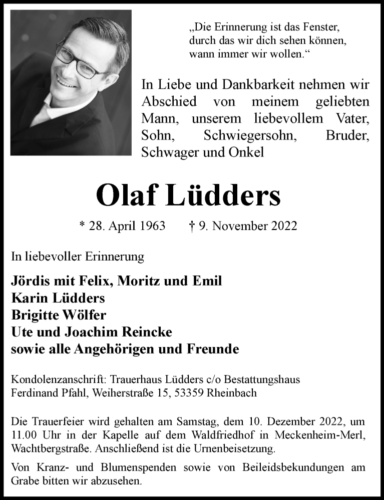  Traueranzeige für Olaf Lüdders vom 26.11.2022 aus Hamburger Abendblatt