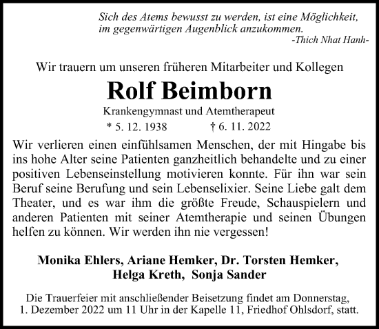 Traueranzeige von Rolf Beimborn von Hamburger Abendblatt