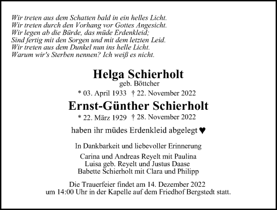 Traueranzeige von Ernst-Günther Schierholt von Hamburger Abendblatt