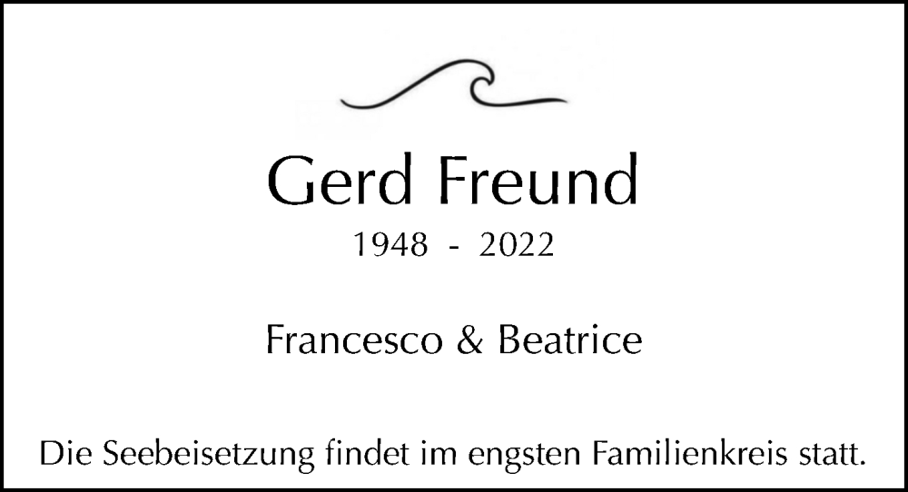  Traueranzeige für Gerd Freund vom 03.12.2022 aus Hamburger Abendblatt