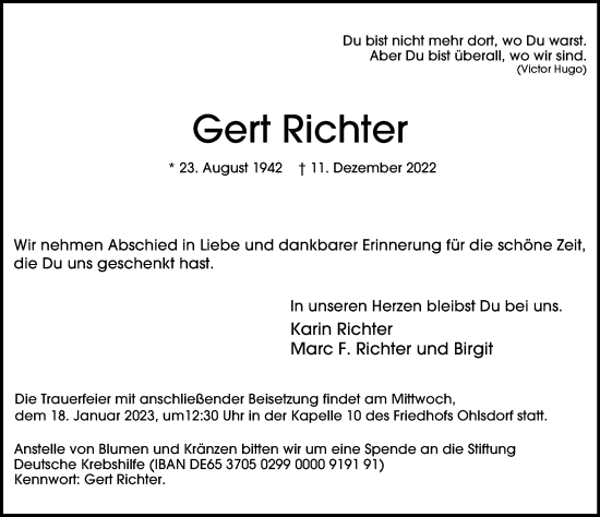 Traueranzeige von Gert Richter von Hamburger Abendblatt