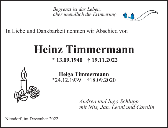 Traueranzeige von Heinz Timmermann von Niendorfer Wochenblatt