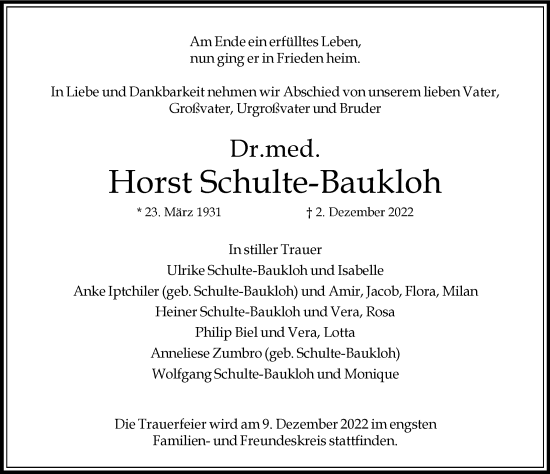 Traueranzeige von Horst Schulte-Baukloh von HA Regio Harburg
