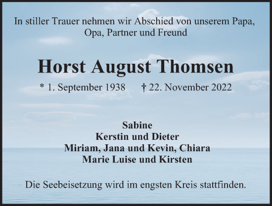 Traueranzeige von Horst August Thomsen von Bergedorfer Zeitung