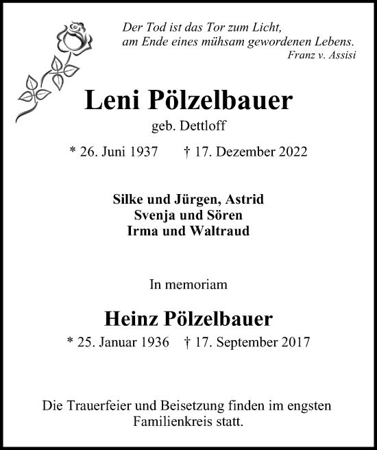 Traueranzeige von Leni Pölzelbauer von Bergedorfer Zeitung