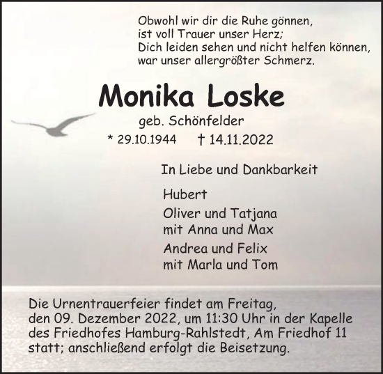 Traueranzeige von Monika Loske von Wandsbek/Rahlstedt/Jenfeld/Farmsen