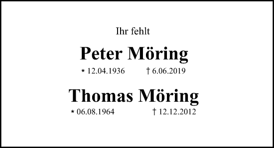 Traueranzeige von Thomas Möring von Hamburger Abendblatt