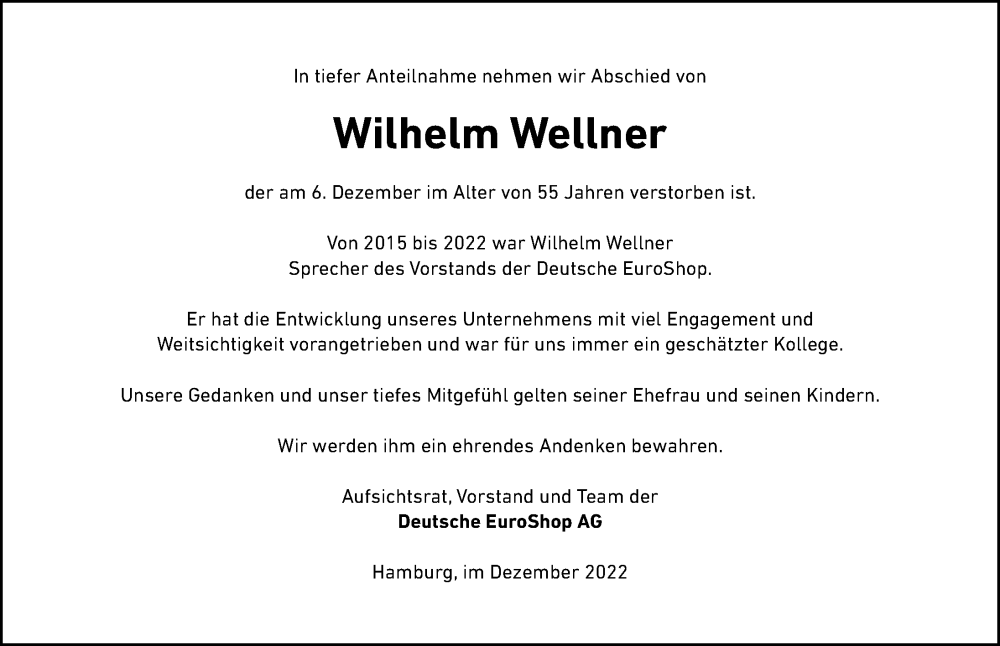  Traueranzeige für Wilhelm Wellner vom 21.12.2022 aus Hamburger Abendblatt