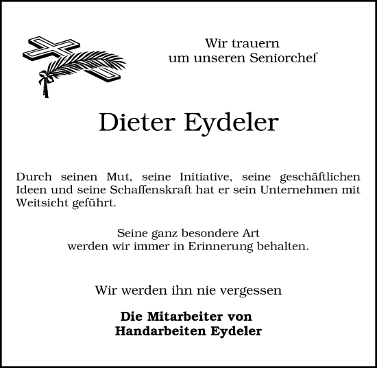 Traueranzeige von Dieter Eydeler von Hamburger Abendblatt