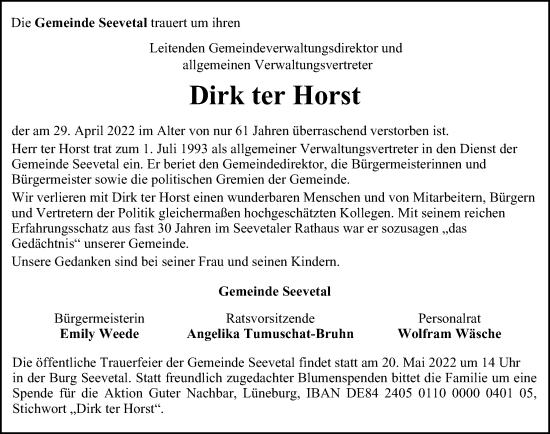 Traueranzeige von Dirk ter Horst von Hamburger Abendblatt