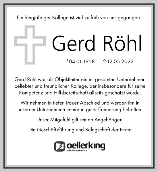 Traueranzeige von Gerd Röhl von Hamburger Abendblatt