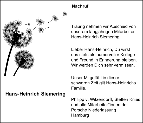 Traueranzeige von Hans-Heinrich Siemering von Hamburger Abendblatt