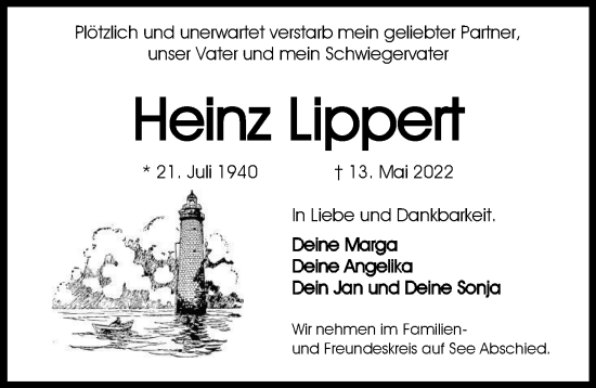 Traueranzeige von Heinz Lippert von Hamburger Abendblatt