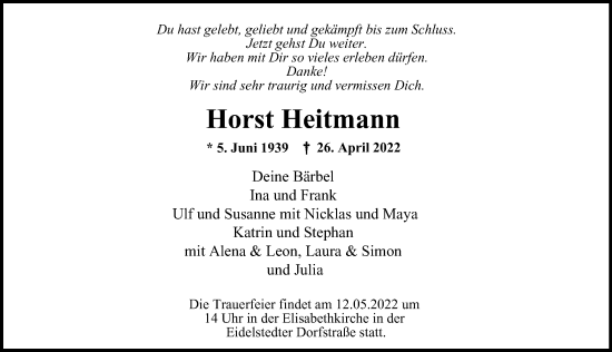 Traueranzeige von Horst Heitmann von Hamburger Abendblatt
