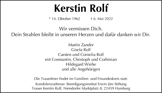 Traueranzeige von Kerstin Rolf von Hamburger Abendblatt