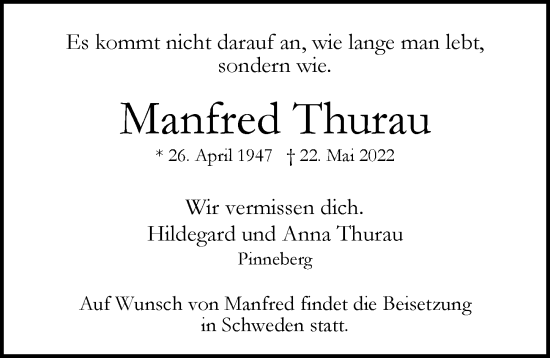Traueranzeige von Manfred Thurau von Hamburger Abendblatt