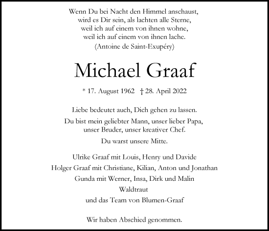 Traueranzeige von Michael Graaf von Hamburger Abendblatt