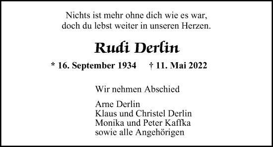 Traueranzeige von Rudi Derlin von Hamburger Abendblatt