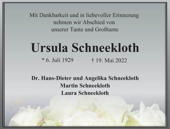 Traueranzeige von Ursula Schneekloth von Hamburger Abendblatt