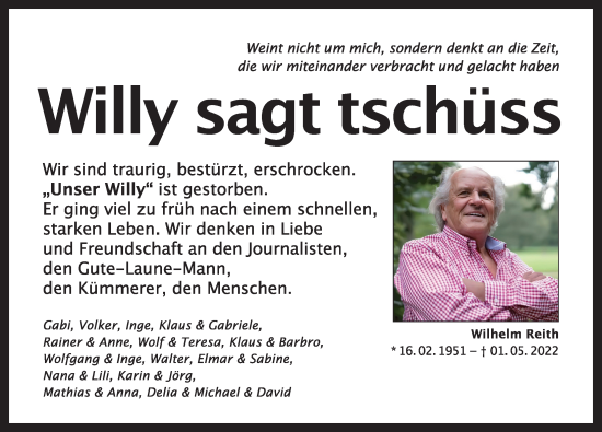 Traueranzeige von Wilhelm Reith von Hamburger Abendblatt