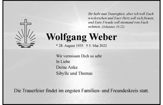 Traueranzeige von Wolfgang Weber von Bergedorfer Zeitung
