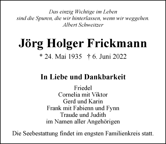 Traueranzeige von Jörg Holger Frickmann von Hamburger Abendblatt