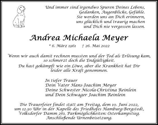 Traueranzeige von Andrea Michaela Meyer von Hamburger Abendblatt