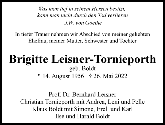 Traueranzeige von Brigitte Leisner-Tornieporth von HA Regio Harburg