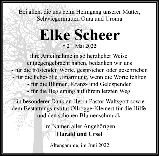 Traueranzeige von Elke Scheer von Bille Wochenblatt