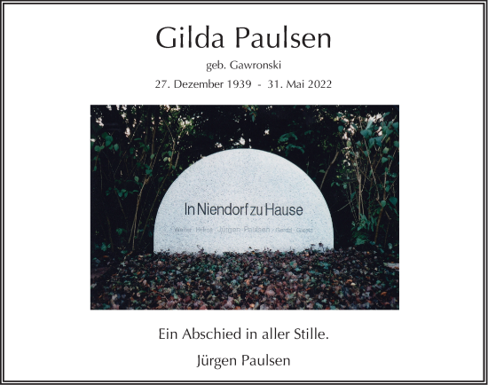 Traueranzeige von Gilda Paulsen von Hamburger Abendblatt