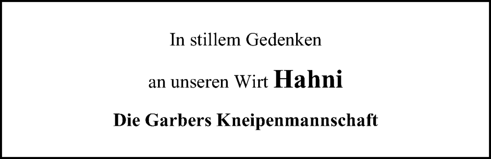  Traueranzeige für Hans-Dirk Hahn vom 18.06.2022 aus Bergedorfer Zeitung