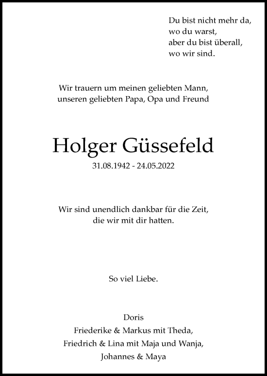 Traueranzeige von Holger Güssefeld von Hamburger Abendblatt