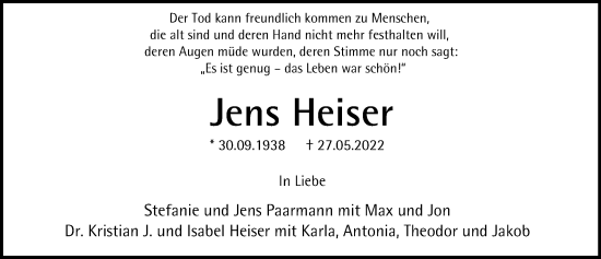 Traueranzeige von Jens Heiser von Hamburger Abendblatt