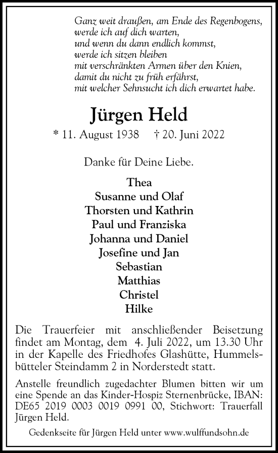 Traueranzeige von Jürgen Held von Hamburger Abendblatt
